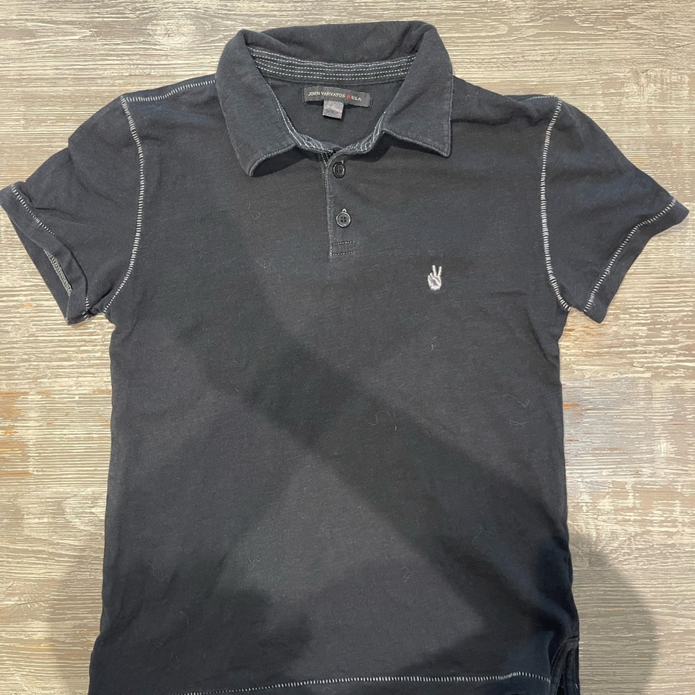 John Varvatos Black Polo Shirt with White Stitching